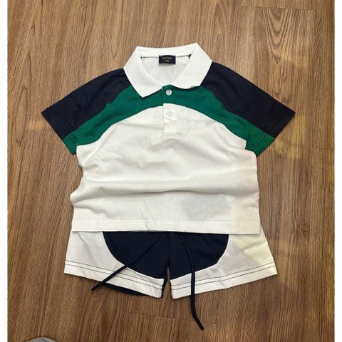 BT935- Bô áo polo phối xanh trắng cho bé trai