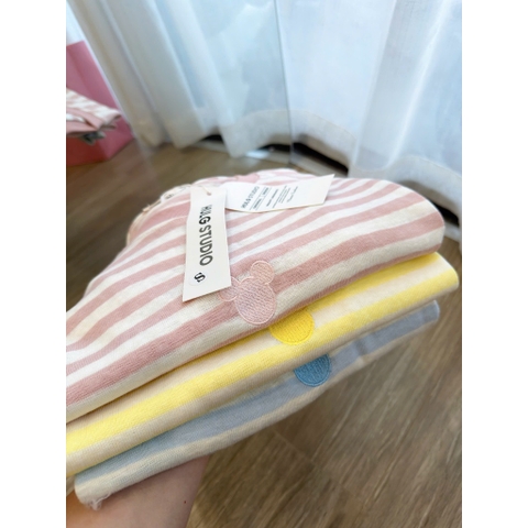 A637-Set 3 áo thun cổ tròn kẻ ngang màu xanh hồng vàng