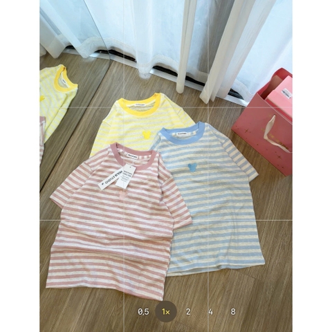 A637-Set 3 áo thun cổ tròn kẻ ngang màu xanh hồng vàng