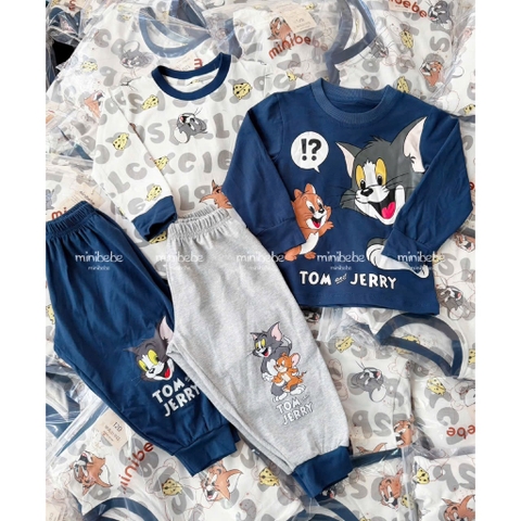 BT1017- Combo 2 bộ thun dài tay mèo Tom xanh trắng  chuẩn Minibebe