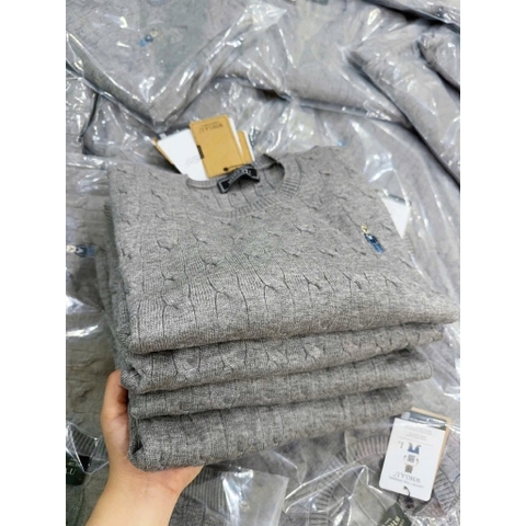 A403- Áo len vặn thừng thêu gấu Xám hàng nhà máy chuẩn khosiMaiLinh