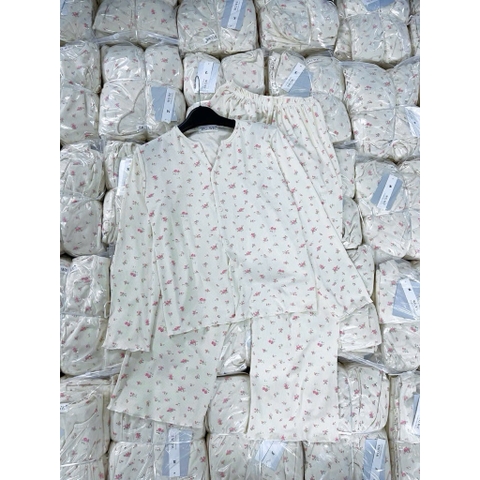 set658- Set tăm xanh hoa hồng dài tay thu đông