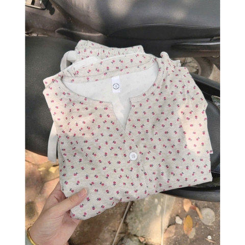 set658- Set tăm xanh hoa hồng dài tay thu đông