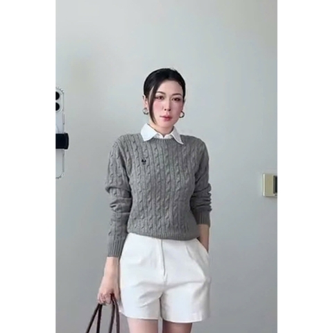 A403- Áo len vặn thừng thêu gấu Xám hàng nhà máy chuẩn khosiMaiLinh