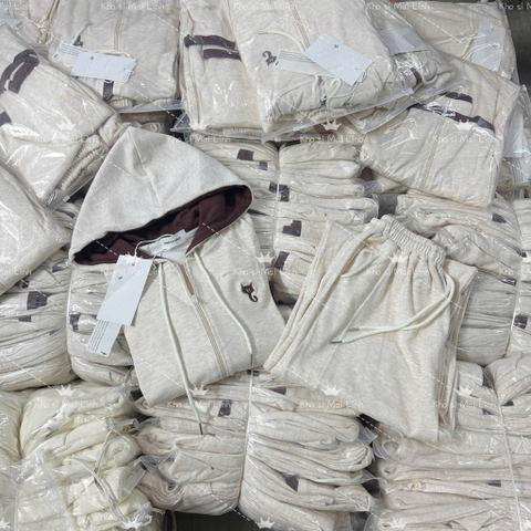 Set776- Bộ nỉ haida dài tay áo khoá kéo khoá phối quần dài có mũ