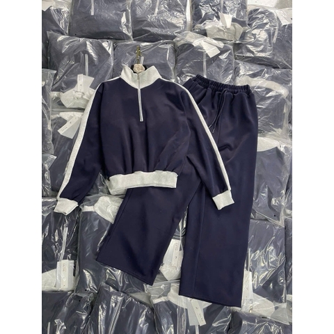 Set791- Set bộ nỉ haida màu than áo dây rút cổ cao- quần suông