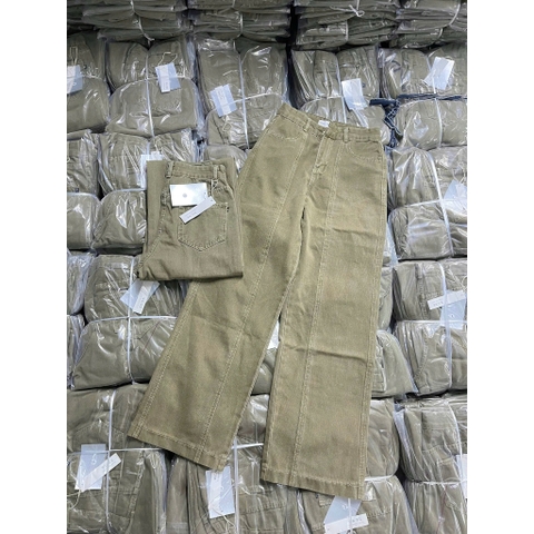 Quan089-Quần jean suông nâu dáng rộng phối viền tặng kèm đai