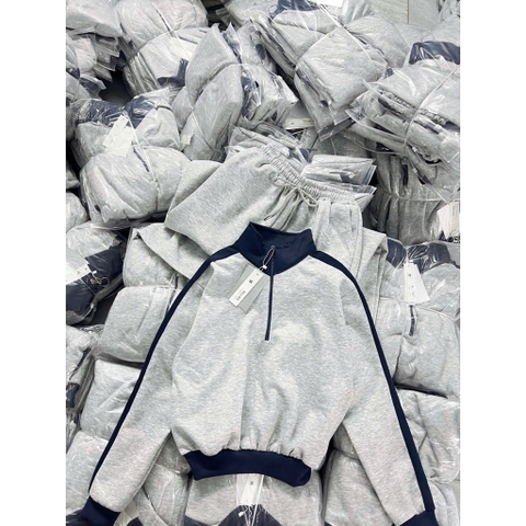 Set791- Set bộ nỉ haida màu than áo dây rút cổ cao- quần suông