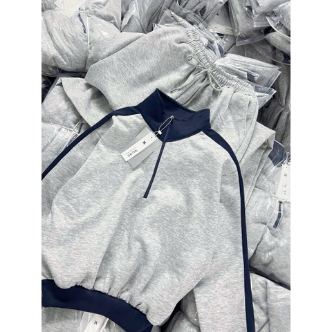 Set791- Set bộ nỉ haida màu than áo dây rút cổ cao- quần suông