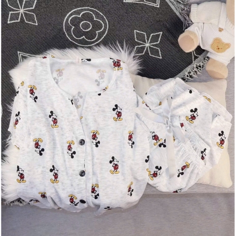set843- Set tăm dài tay trắng hoạ tiết mickey