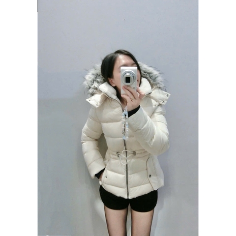 A166-Áo khoác phao lót lông có mũ 2 màu đen,be siêu ấm