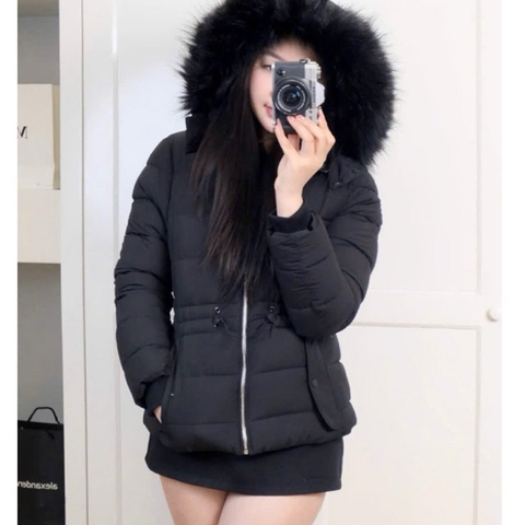 A166-Áo khoác phao lót lông có mũ 2 màu đen,be siêu ấm