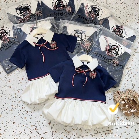 Bt577-  đầm bé gái màu than huy hiệu đuôi trắng