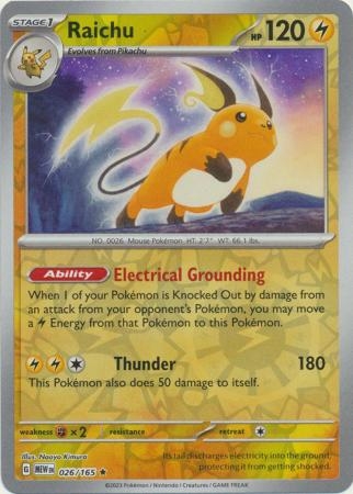 Raichu - 026/165 - Holo Rare Reverse Holo