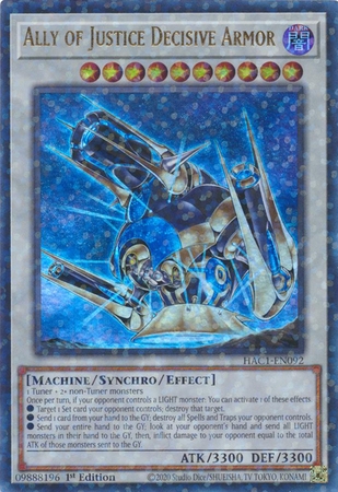 Ally of Justice Decisive Armor HAC1-EN092 Duel Terminal Ultra Rare Parallel 1st Ed