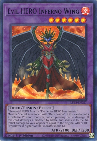 Evil HERO Inferno Wing (Blue) - LDS3-EN027 - Ultra Rare 1st Edition