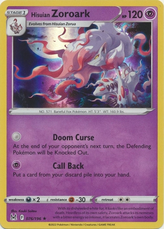 Hisuian Zoroark - 076/196 - Holo Rare