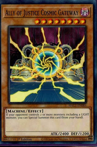 Ally of Justice Cosmic Gateway HAC1-EN084 Duel Terminal Common Parallel 1st Edition