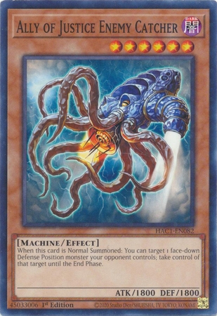 Ally of Justice Enemy Catcher - HAC1-EN082 Duel Terminal Common Parallel 1st Edition