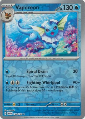 Vaporeon - 134/165 - Holo Rare Reverse Holo