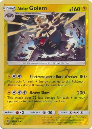 Alolan Golem - 42/145 - Holo Rare Reverse Holo