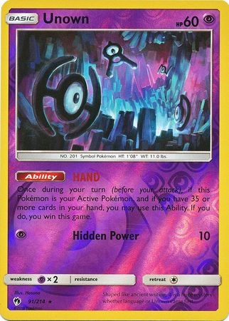 Unown - 91/214 - Rare Reverse Holo