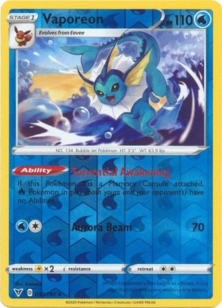 Vaporeon - 030/185 - Rare Reverse Holo