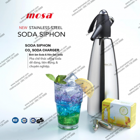 Mosa - Bình tạo soda CO2 - Inox - 1L