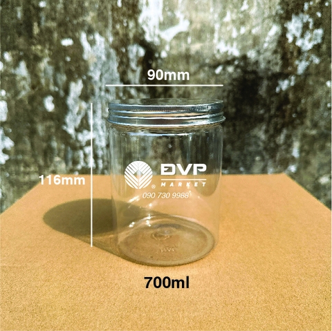 Hũ nhựa nắp thiếc - Bạc - 700ml - 90x116mm 33g HM (114c/thùng)