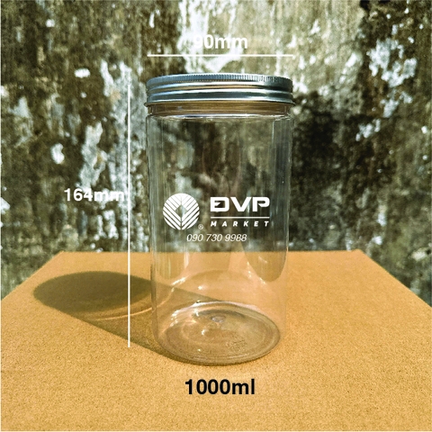 Hũ nhựa nắp thiếc - Bạc - 1000ml - 90x164mm 41g HM (78c/thùng)