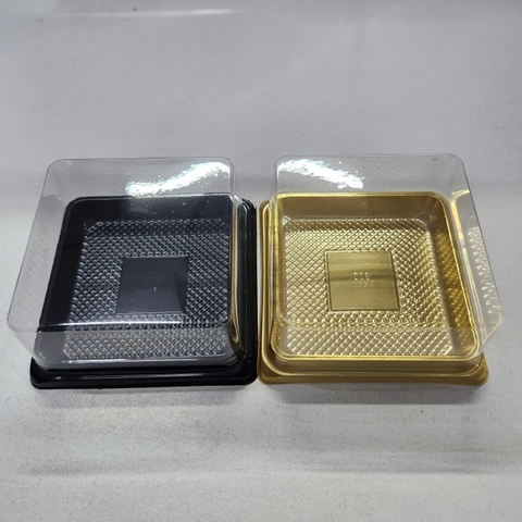 Trung Thu - Hộp bánh nhựa - Vuông - Đế đen - XY80S - 125g (Lốc 50c)