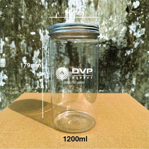Hũ nhựa nắp thiếc - Bạc - 1200ml - 90x179mm 41g HM (76c/thùng)