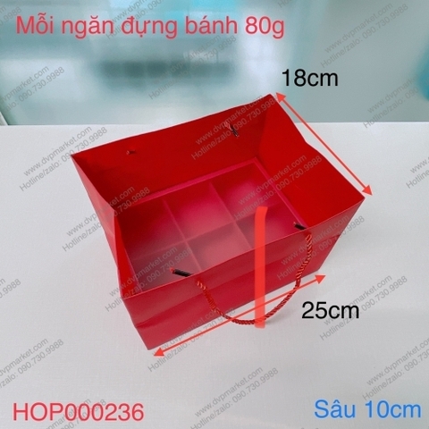 Hộp giấy đựng bánh đen đỏ 6 ngăn 80g nắp mờ  nk