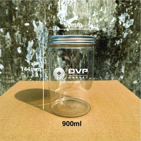 Hũ nhựa nắp thiếc - Bạc - 900ml - 90x144mm 41g HM (93c/thùng)