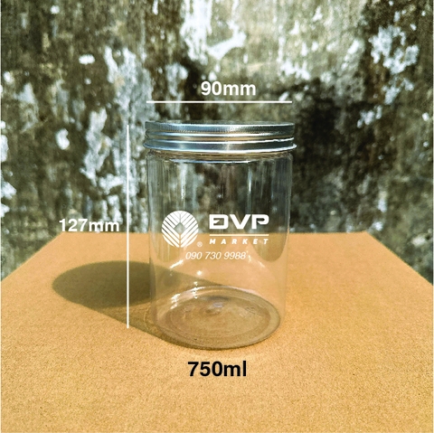 Hũ nhựa nắp thiếc - Bạc - 750ml - 90x127mm 33g HM (108c/thùng)