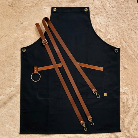 Tạp dề vải ghi dây da - Kaki