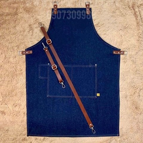 Tạp dề vải jean dây da - Jean