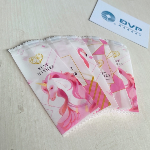 Túi hàn kẹo nougat 4x9.5cm hạc hồng (Xấp 200)