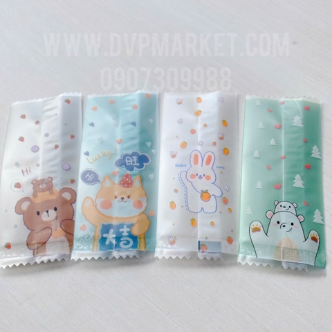 Túi hàn kẹo nougat 4x9.5cm - gấu thỏ (xấp 100)