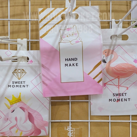 Túi zip size 15.5x23 - Kỳ lân Unicorn hồng (Xấp 10c)