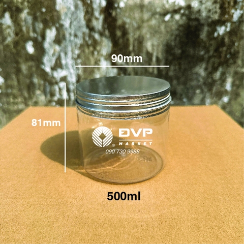 Hũ nhựa nắp thiếc - Bạc - 500ml - 90x81mm 33g HM (171c/thùng)