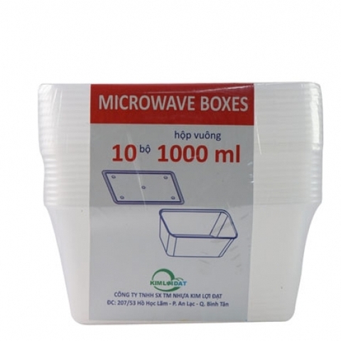 Hộp nhựa chữ nhật đựng thức ăn 1000ml (lốc 10 cái)