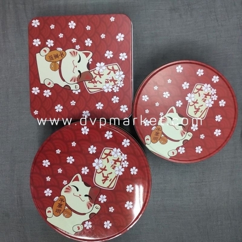 Hộp thiếc mèo đỏ kèm túi - Tròn - 400g