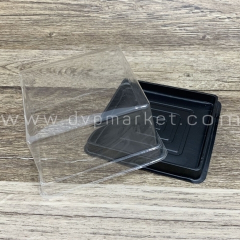 Trung Thu - Hộp bánh nhựa - Vuông  - Đế đen - 200g (Lốc 50c)