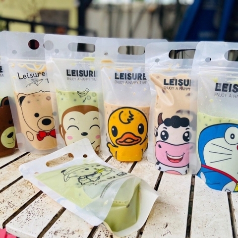 Túi zip đựng đồ uống 450ml kèm ống hút - Xấp 100 bộ