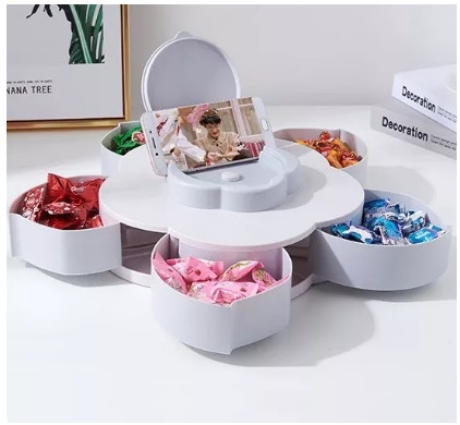 Khay Mứt Tết Đựng Bánh Kẹo Xoay 1 Tầng Xòe Hình Cánh Hoa - Hộp Đựng Mứt Tết Có Khe Để Điện Thoại | VinkMo Khay Mứt Tết Đựng Bánh Kẹo Xoay 1 Tầng Xòe Hình Cánh Hoa - Hộp Đựng Mứt Tết Có Khe Để Điện Thoại | Vinkmo