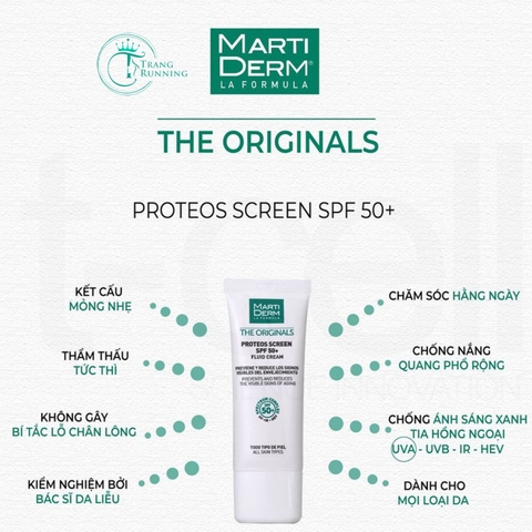 Kem Chống Nắng MartiDerm Phổ Rộng Bảo Vệ Toàn Diện 40ml The Originals Proteos Screen SPF50+ Fluid Cream