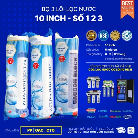Lõi Lọc Nước Số 1-2-3 10 inch - Dùng Cho Mọi Dòng Máy Lọc Nước