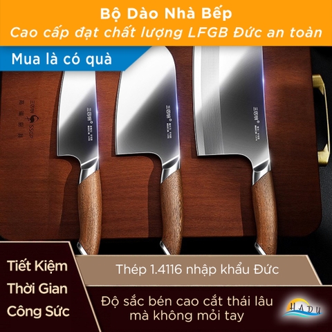 Dao Bếp Kiểu Nhật SSGP: Thép Đức 1.4116, Cán Gỗ Mun, Đạt Chất Lượng LFGB Đức