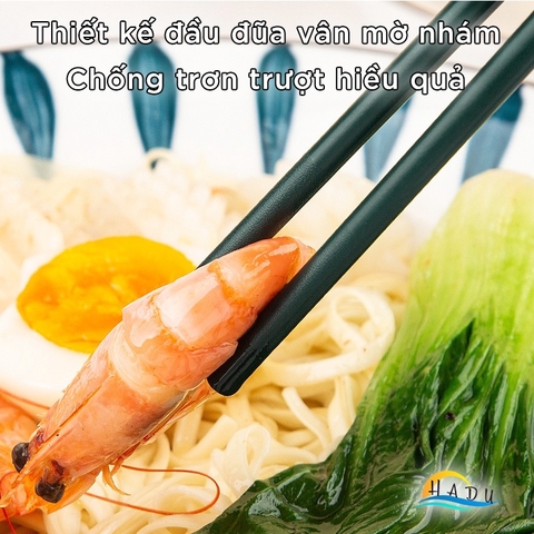 Bộ 10 Đôi Đũa Hợp Kim HADU Kiểu Bắc Âu, Chống Mốc, Chống Trơn, 27.3cm, Màu Xanh